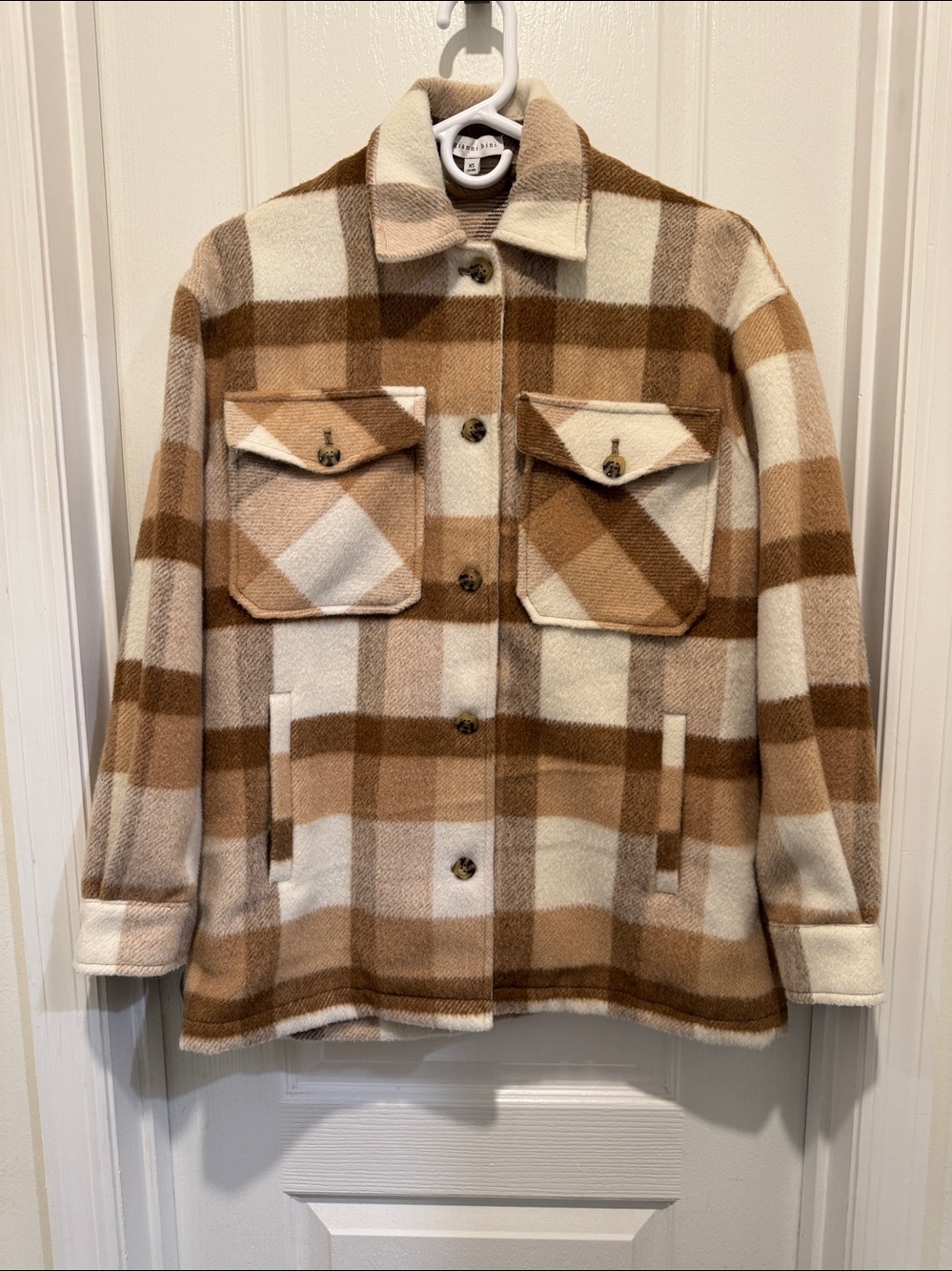 Gianni Bini Plaid Jacket in Brown & White Size XS Like New